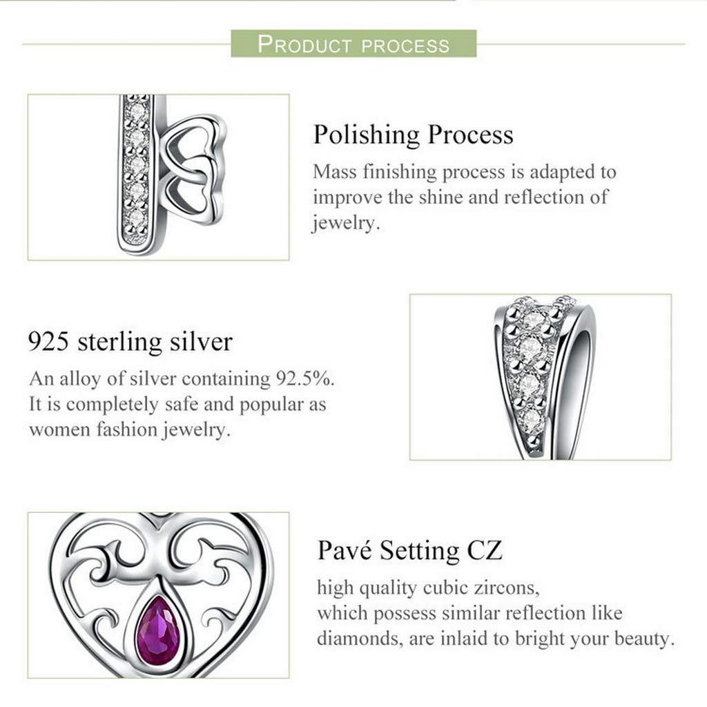 PAHALA 925 Strling Silver Happiness Key in My Heart with Crystals Charms Charm