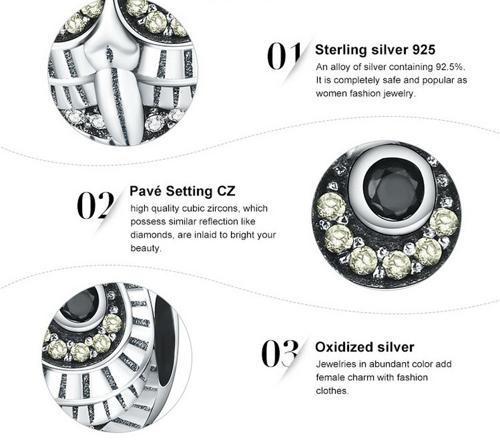 PAHALA 925 Sterling Silver Lovely OWL with Crystals Charms Beads