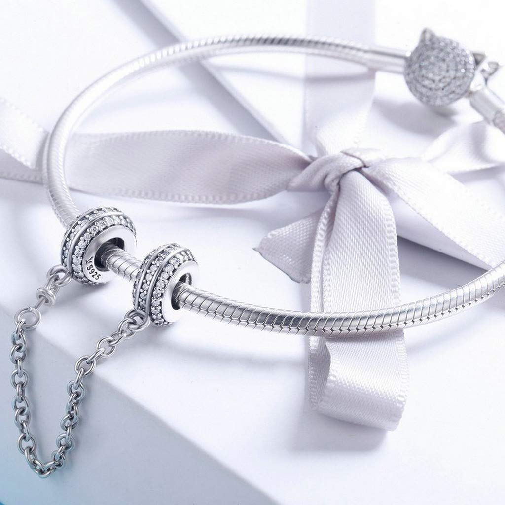 PAHALA 925 Sterling Silver Round Chain with Crystals Safety Chain Charm
