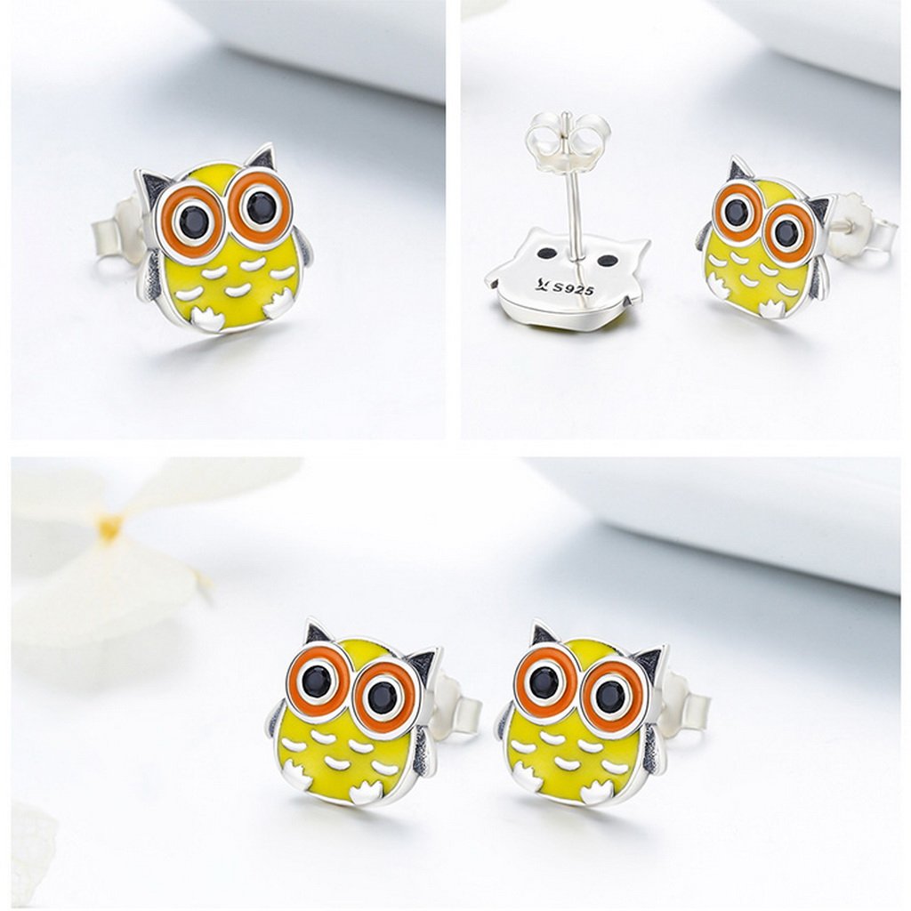 PAHALA 925 Sterling Silver Enamel Cut Owl Party Wedding Stud Earrings