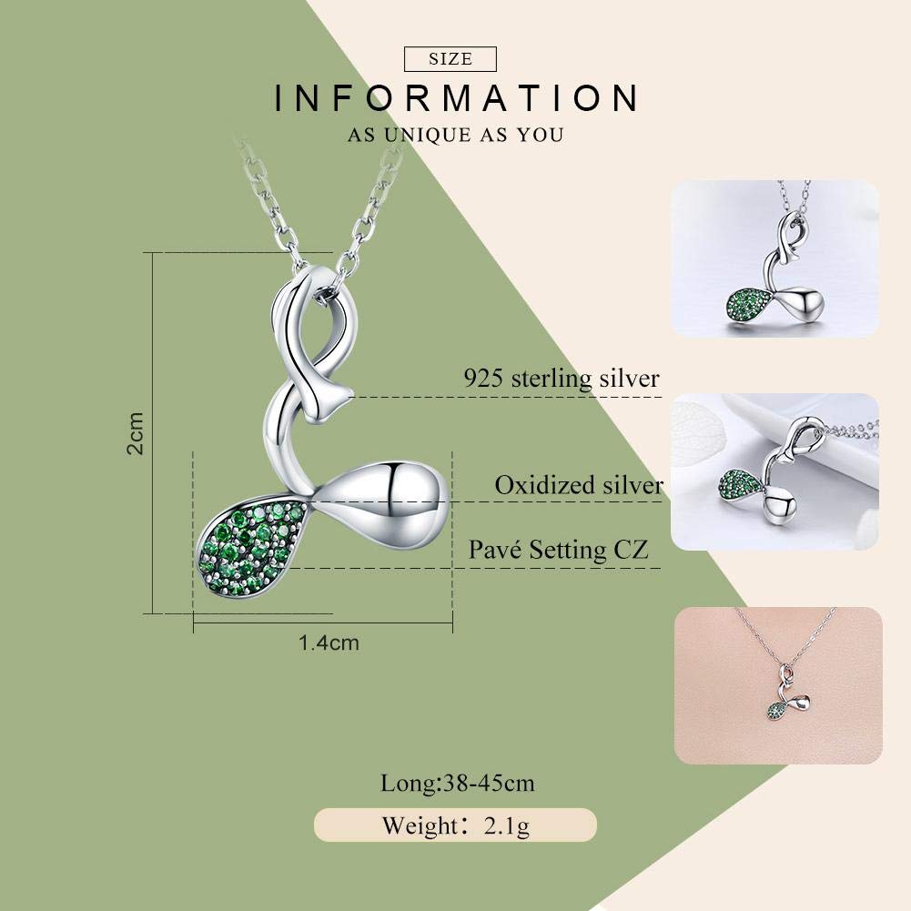 PAHALA 925 Sterling Silver Buds of Spring Leaves with Crystals Clear CZ Pendant Necklace