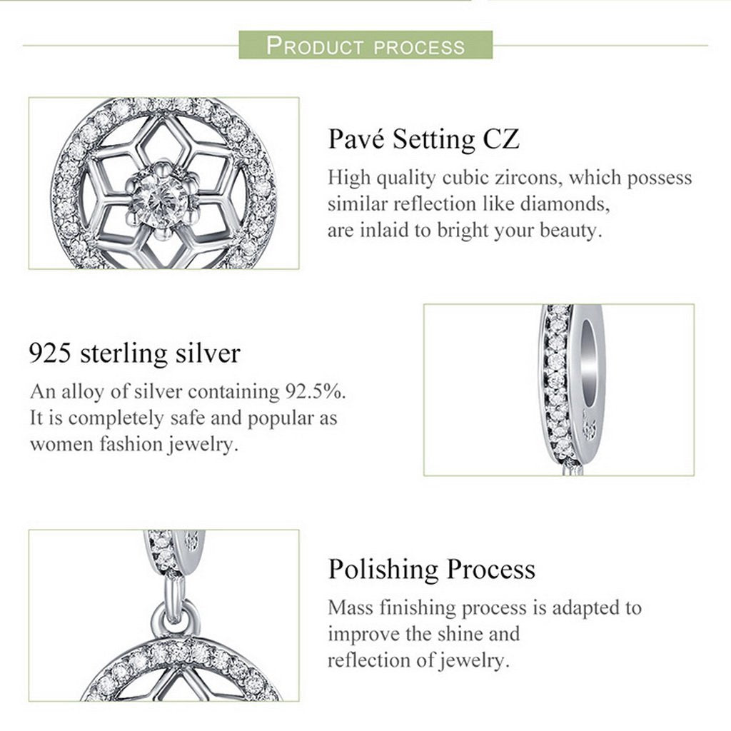 PAHALA 925 Sterling Silver Snowflake Flower with Crystal Charm Bead Fit Bracelet