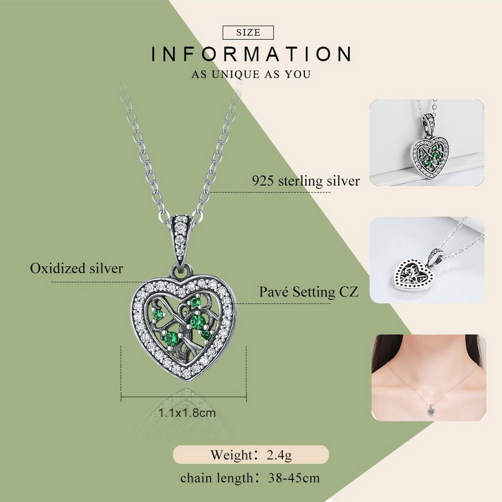 PAHALA 925 Sterling Silver Rhyme of Tree Heart with Crystals Clear CZ Pendant Necklace