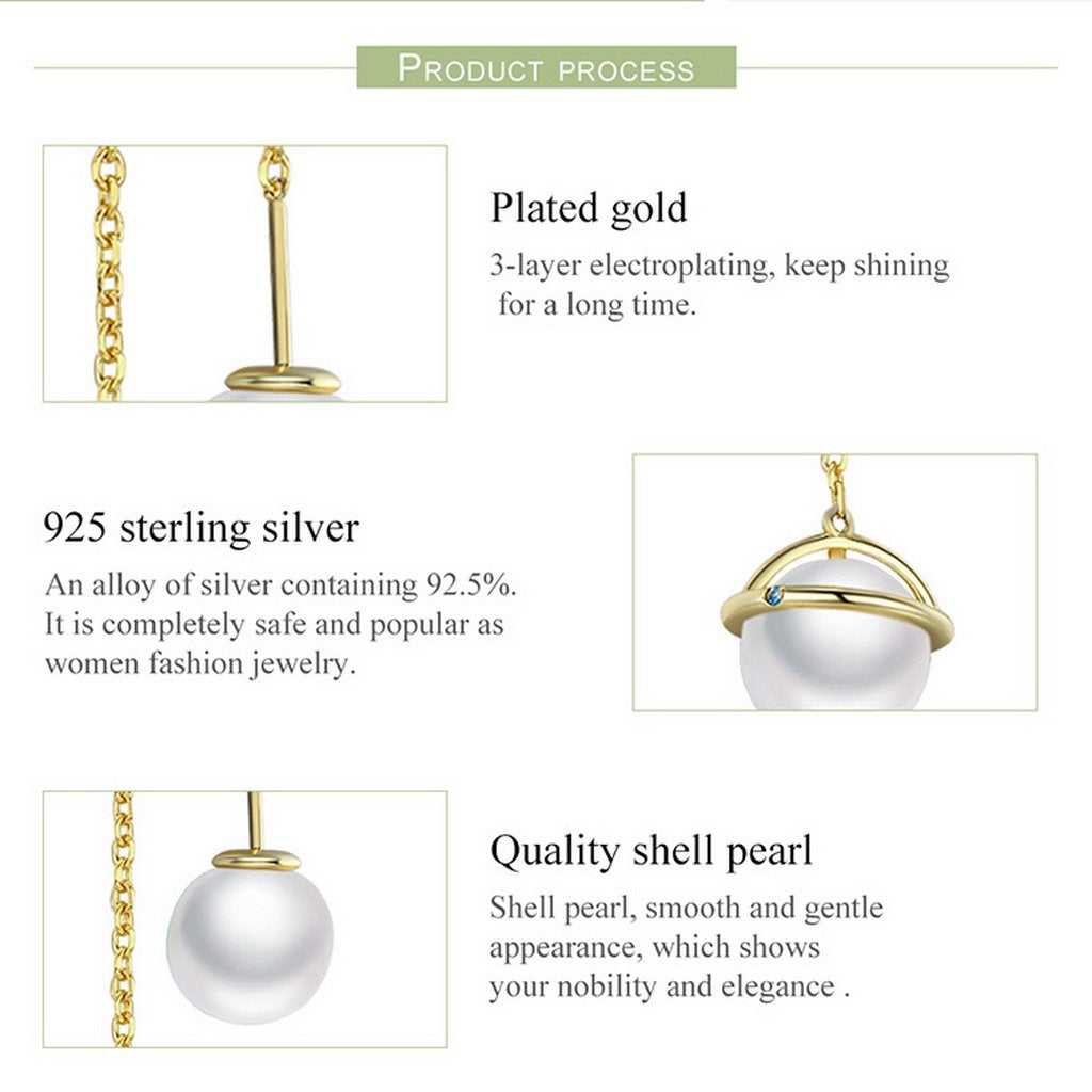 PAHALA 925 Sterling Silver Planet Freshwater Pearl With Crystals Party Wedding Long Drop Earrings