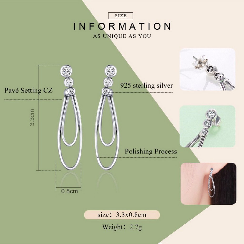 PAHALA 925 Sterling Silver Round With Crystals Party Wedding Long Drop Earrings