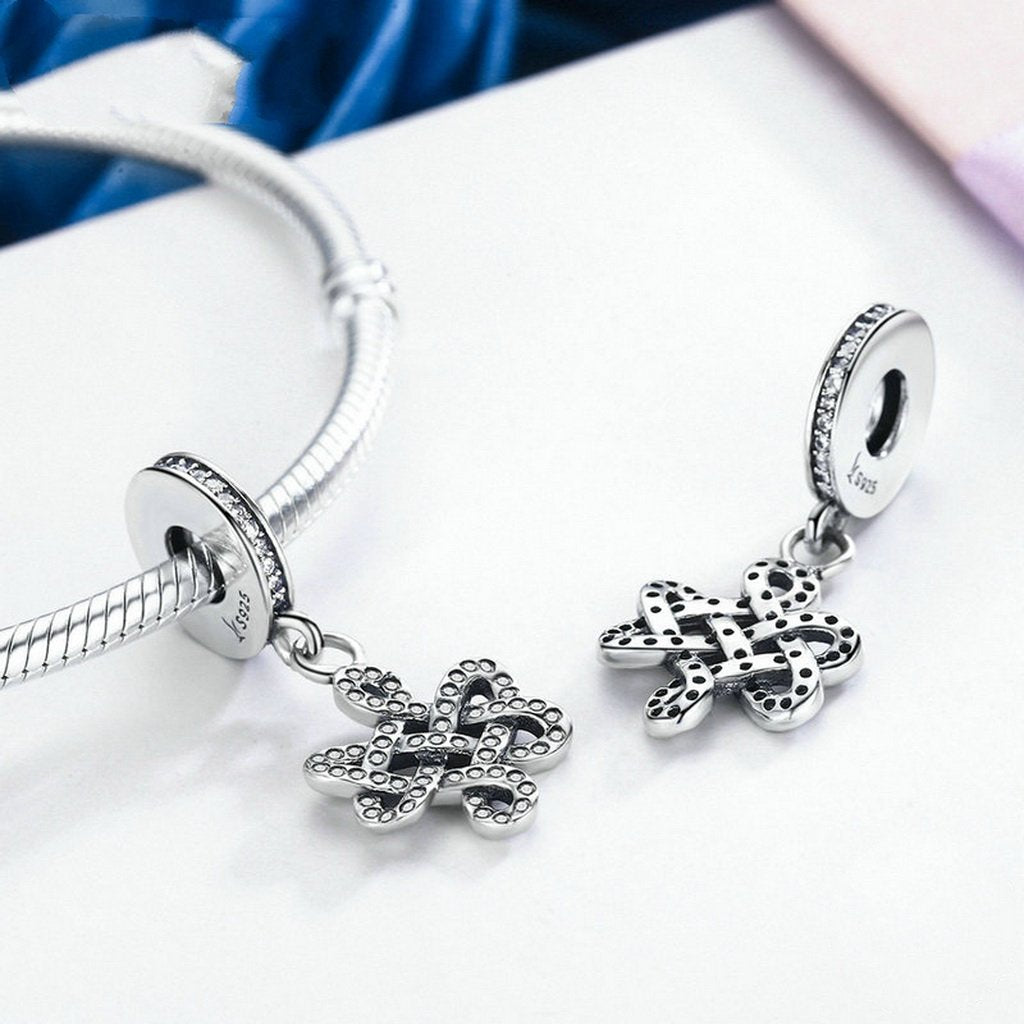 PAHALA 925 Sterling Silver Sparking Knot with Crystals Charms Beads