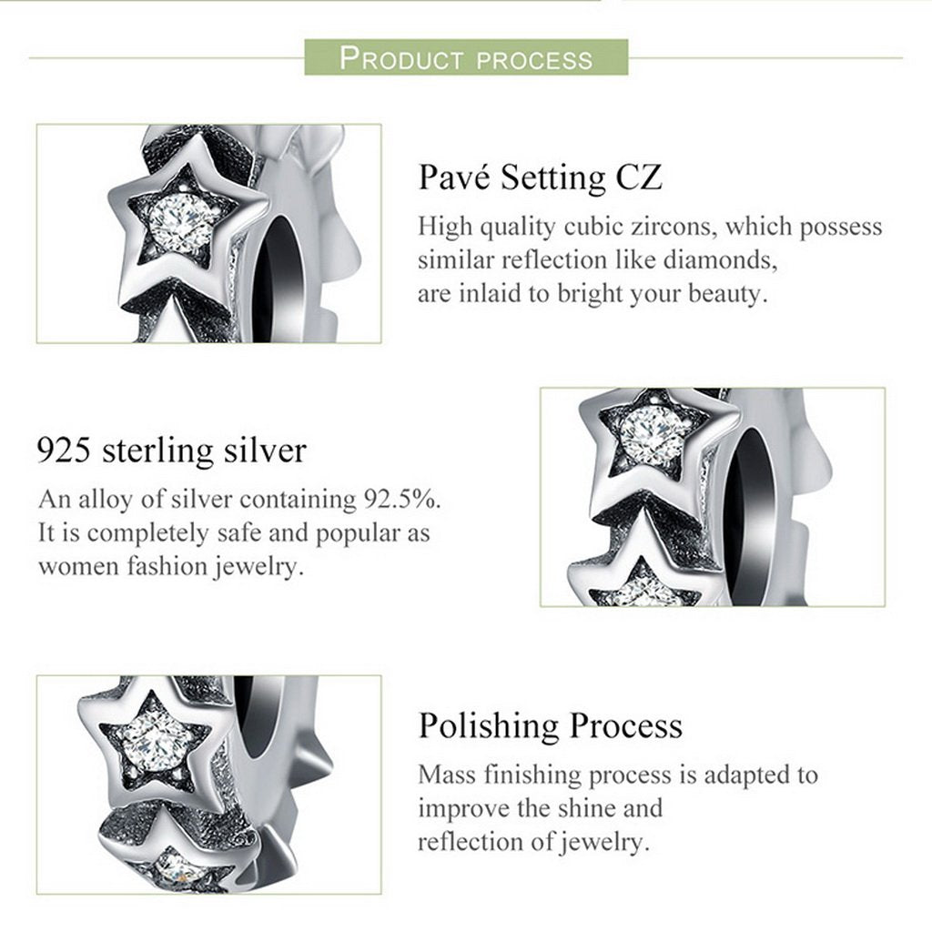 PAHALA 925 Sterling Silver Super Star with Crystals Charm Bead Fit Bracelet