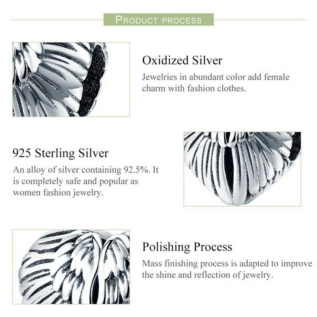 PAHALA 925 Strling Silver Wings in Heart Charm Bead