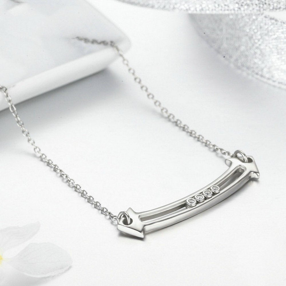 PAHALA 925 Sterling Silver Love in Arrow with Crystals Clear CZ Pendant Necklace