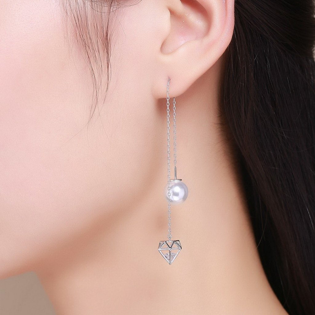 PAHALA 925 Sterling Silver Long Tassel Glittering With Crystals Earrings