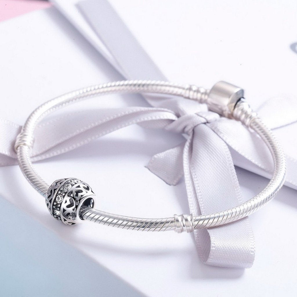 PAHALA 925 Sterling Silver Stackable Heart Crystals Charm Bead