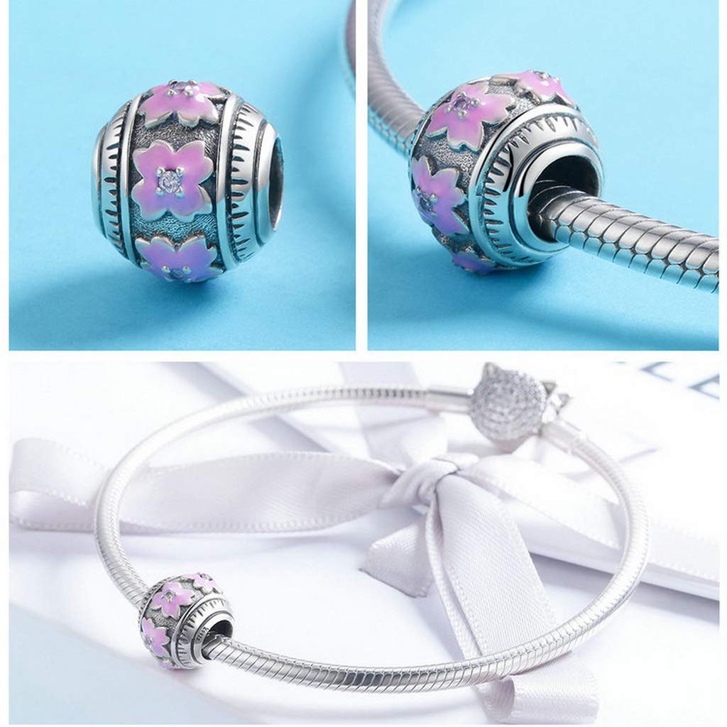 PAHALA 925 Strling Silver Love Clover Flower Pink Enamel Charm Bead