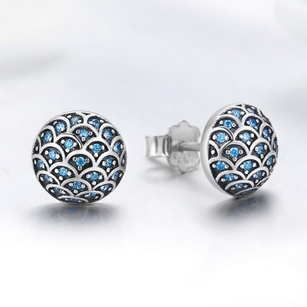 PAHALA 925 Sterling Silver Legend Of The Sea With Blue Crystals Stud Earrings