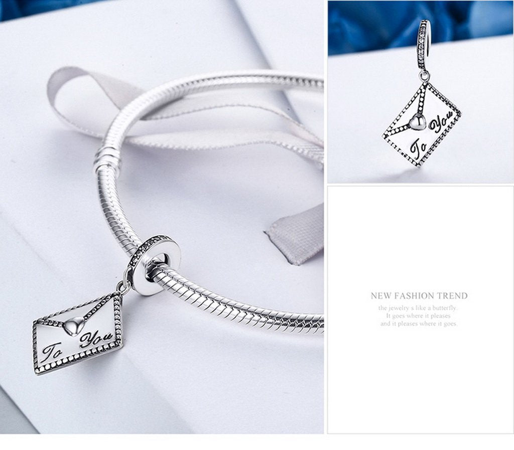 PAHALA 925 Sterling Silver Love Letter from Me to Your Heart Charms Fit Bracelets Necklace