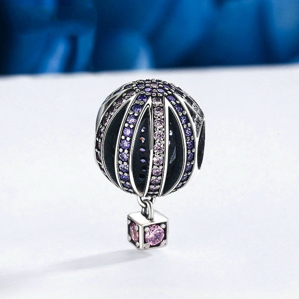PAHALA 925 Sterling Silver Hot Air Purple Crystals Balloon Charm Bead Fit Bracelet