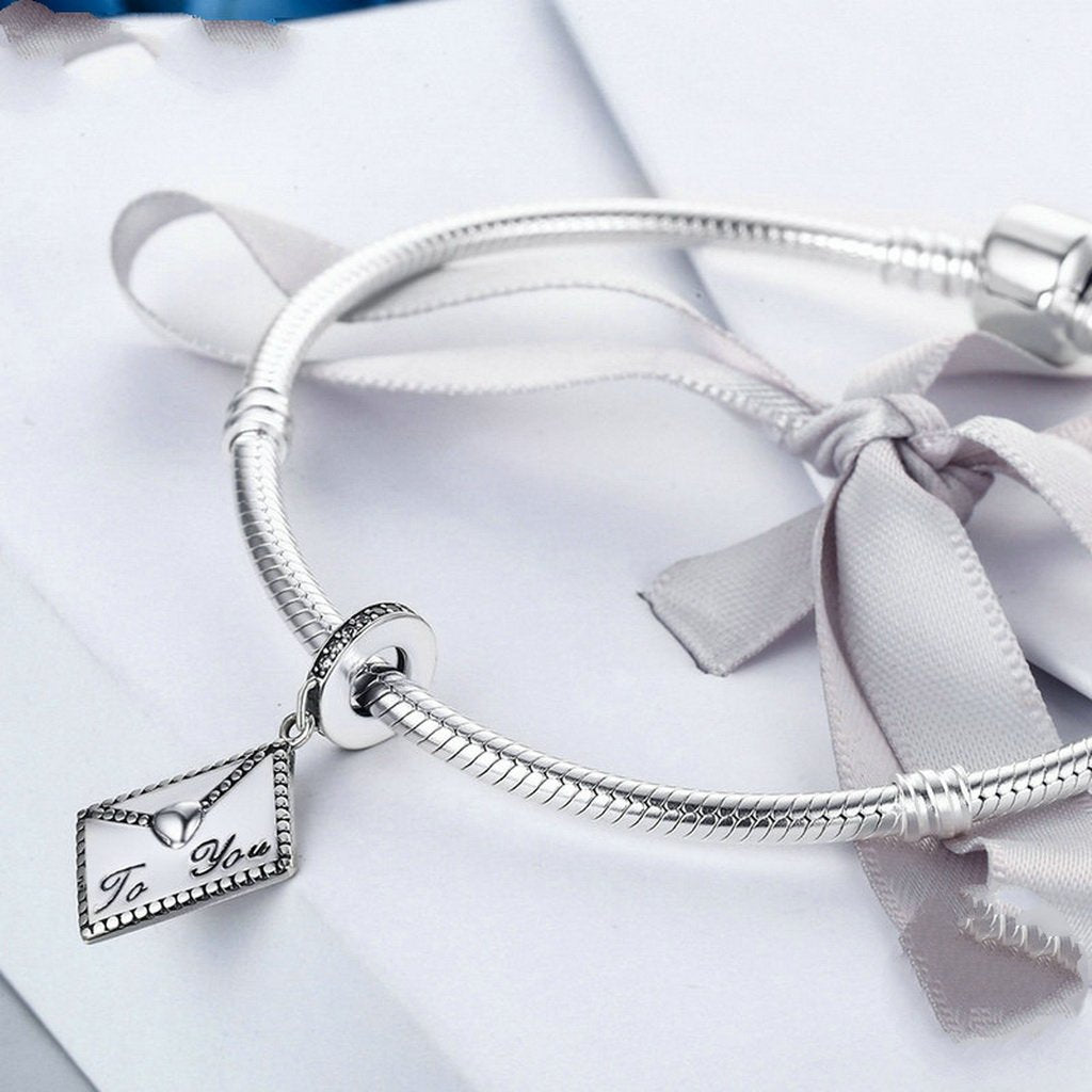 PAHALA 925 Sterling Silver Love Letter from Me to Your Heart Charms Fit Bracelets Necklace