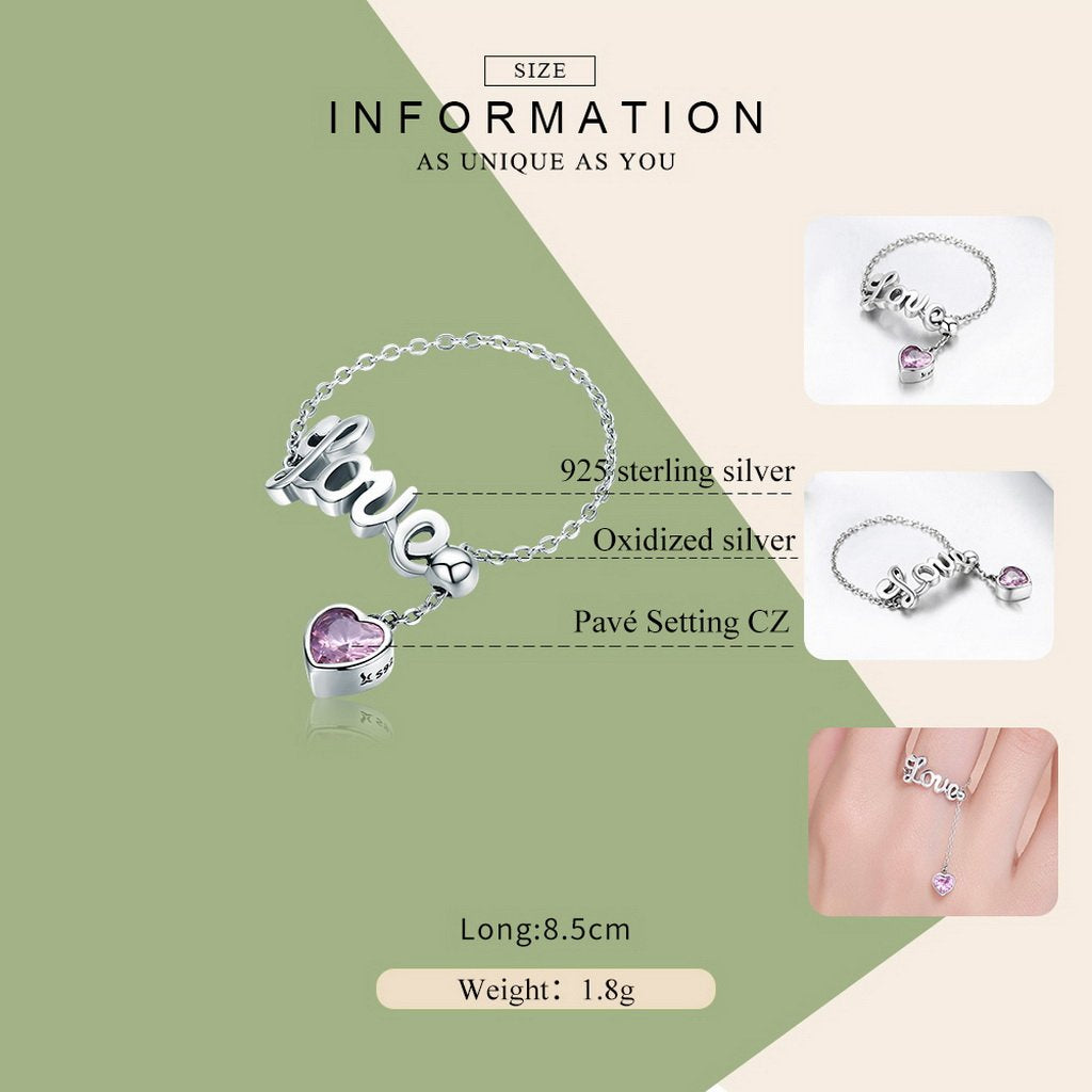 PAHALA 925 Strling Silver Love Letter Adjustable Finger Weeding Party Ring