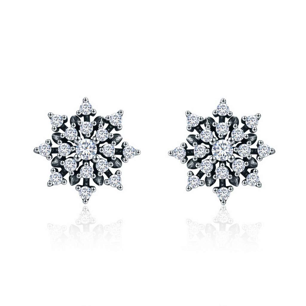 PAHALA 925 Sterling Silver Romantic Snowflake Luminous Crystal Stud Earrings