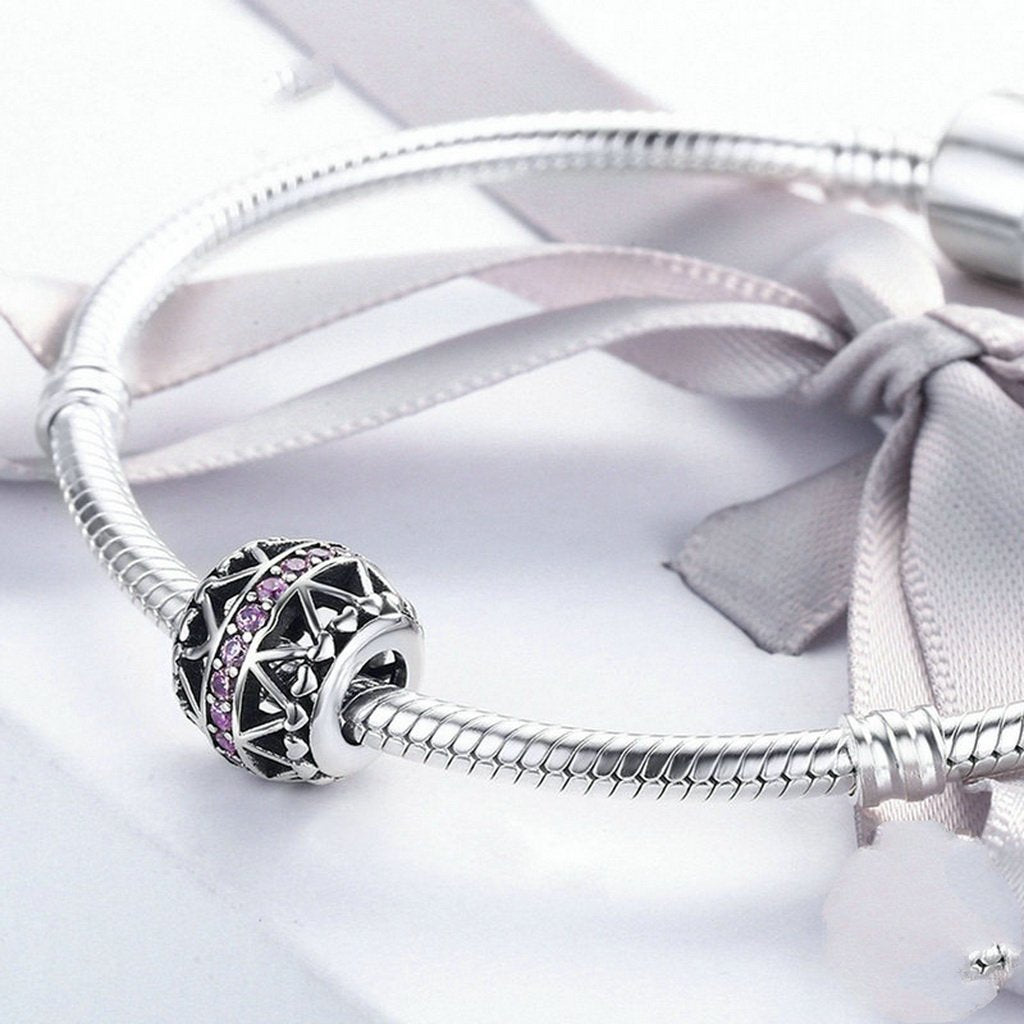 PAHALA 925 Sterling Silver Pink Crystals Heart Charms Fit Bracelets Necklace