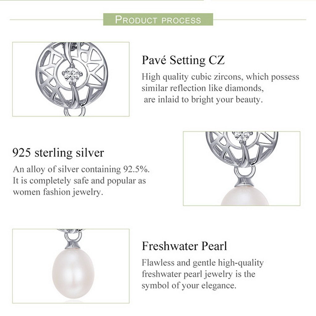 PAHALA 925 Sterling Silver Shimmering Openwork with Freshwater Pearl Pendant Necklace