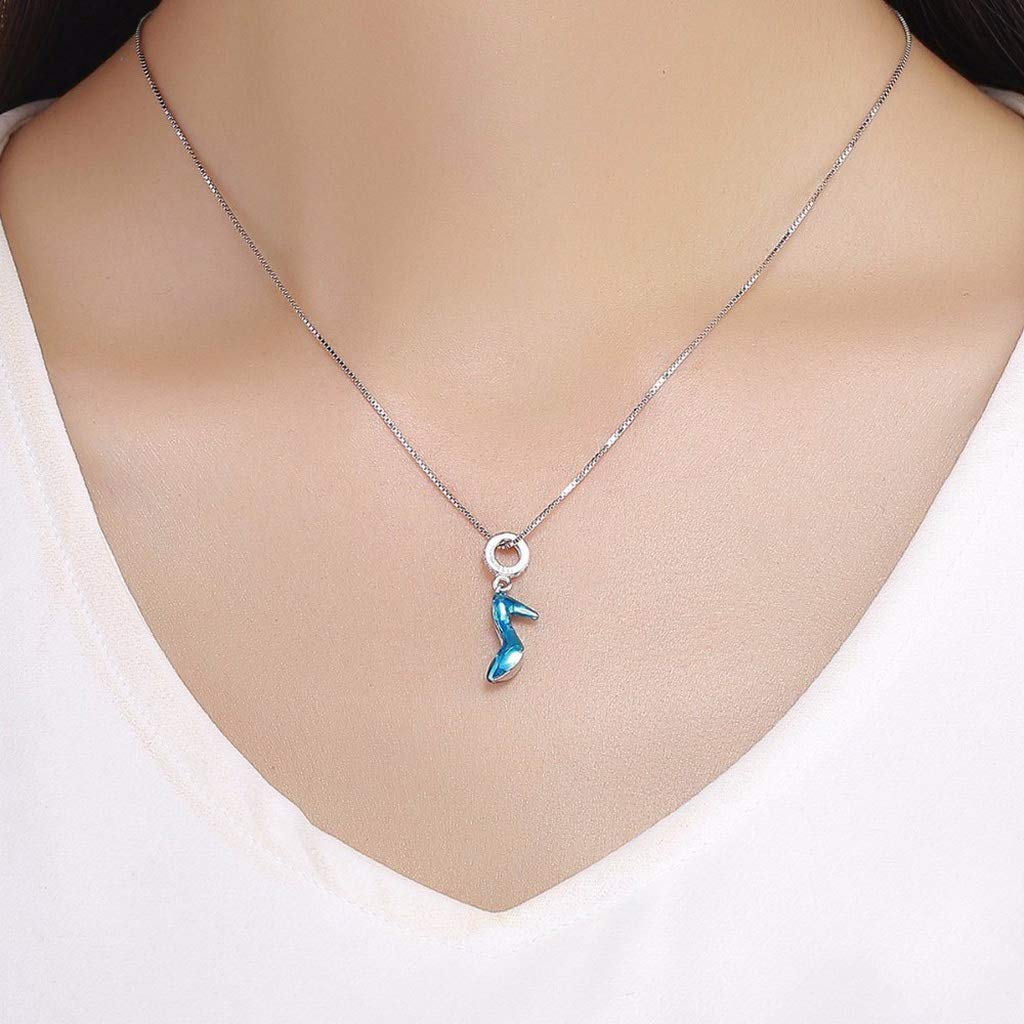 PAHALA 925 Strling Silver High Heels Crystal Shoe Blue Enamel Charm