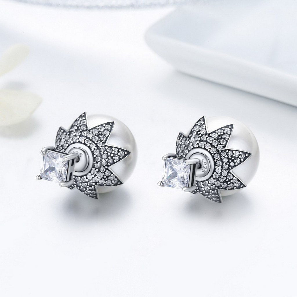 PAHALA 925 Sterling Silver Double Side Ball Crystal Stud Earrings