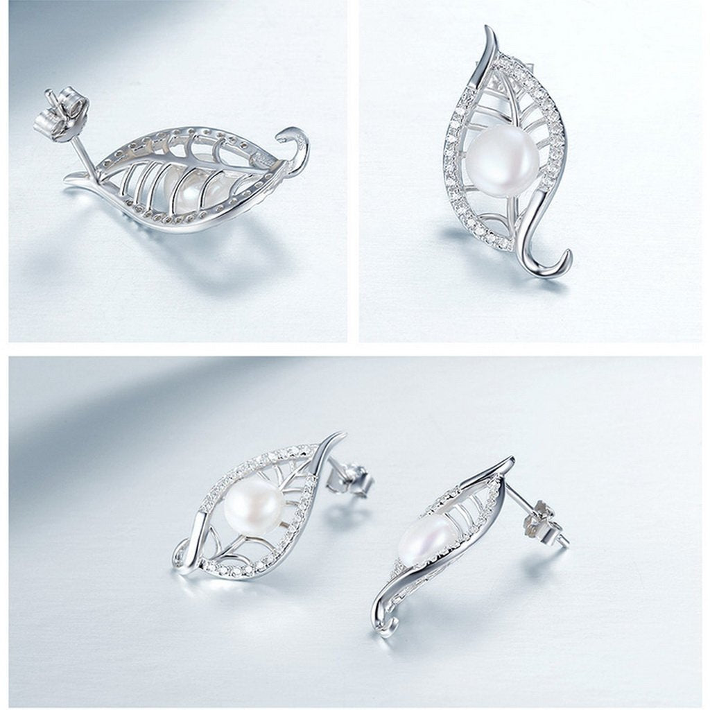 PAHALA 925 Sterling Silver Leaves Love Crystals Party Wedding Stud Earrings
