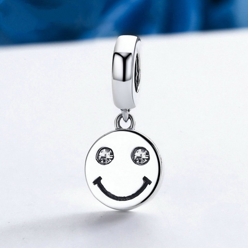 PAHALA 925 Sterling Silver Smile Face with Crystal Charms Fit Bracelets Necklace