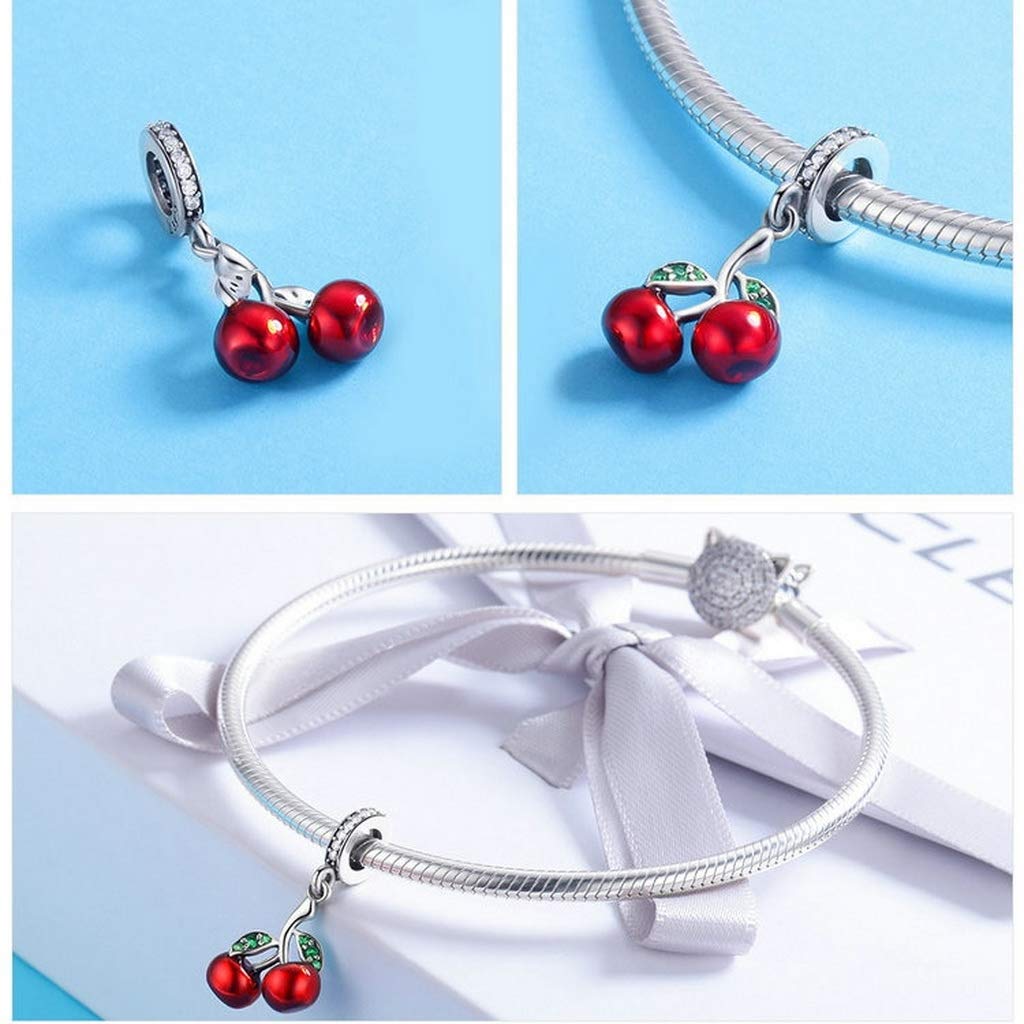 PAHALA 925 Strling Silver Red Enamel Cherry with Crystals Pendant Charm Bead