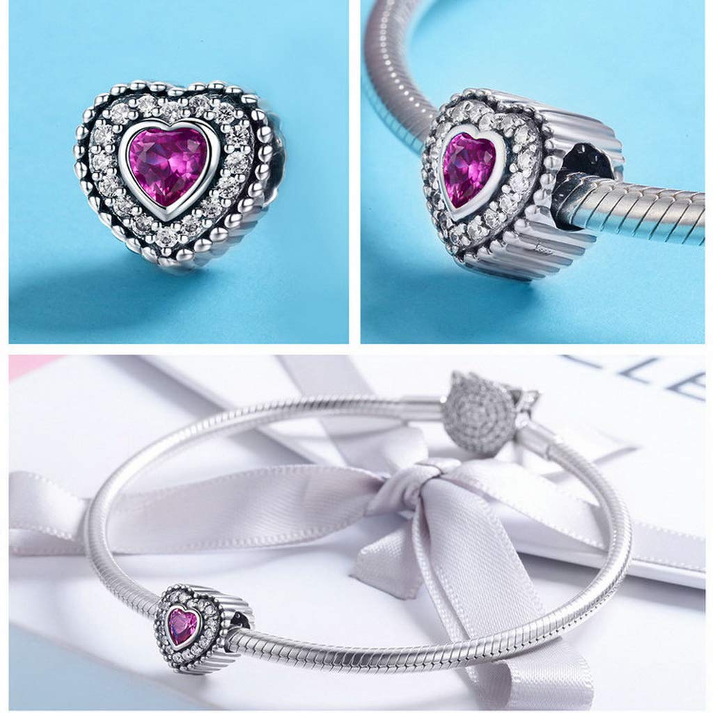 PAHALA 925 Strling Silver Romantic Heart Luminous Shape with Crystals Charm Bead