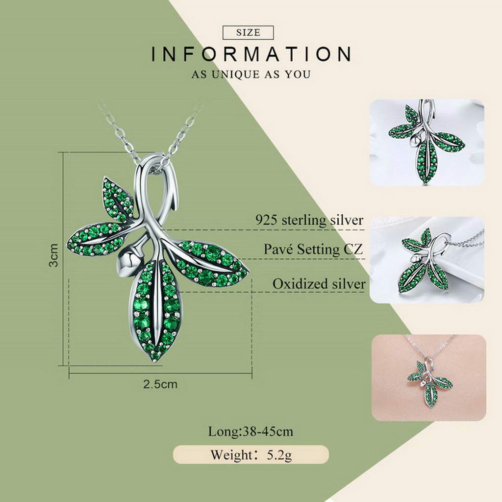 PAHALA 925 Sterling Silver Summer Tree Leaves Crystals Pendant Necklace