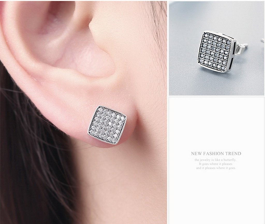 PAHALA 925 Sterling Silver Crystals Classic Square Party Wedding Stud Earring