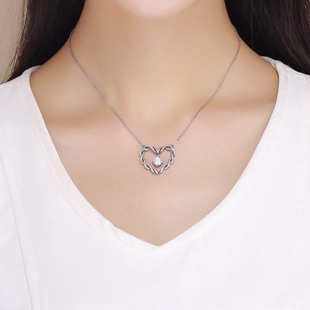 PAHALA 925 Sterling Silver Minimalism Heart Crystals Pendant Necklace