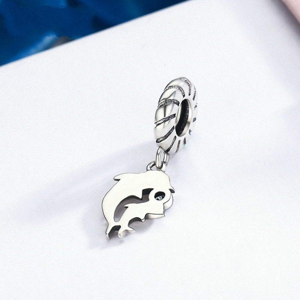 PAHALA 925 Sterling Silver Dolphins with Blue Crystal Charm Bead Fit Bracelet