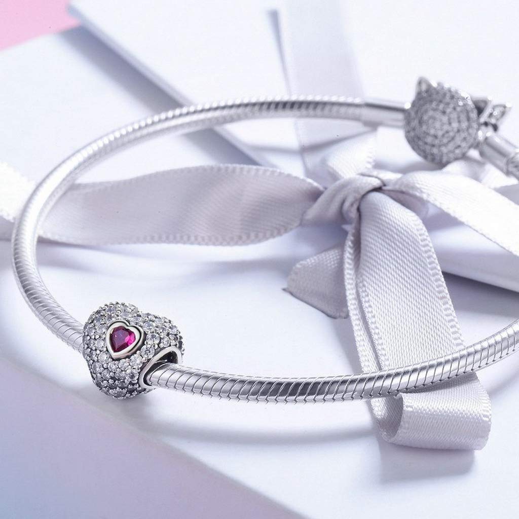 PAHALA 925 Strling Silver Only You Red Heart with Crystals Charms Charm