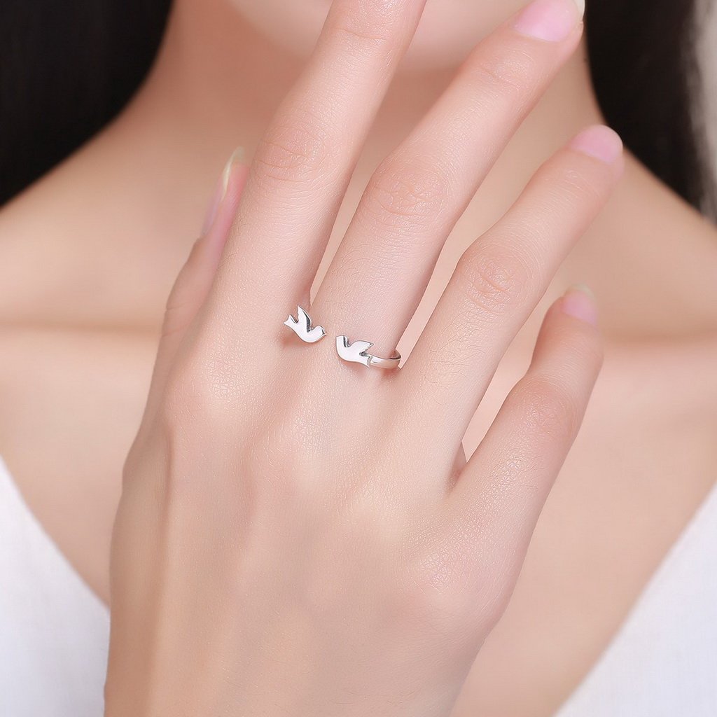 PAHALA 925 Strling Silver Love Doves Love Weeding Party Band Ring