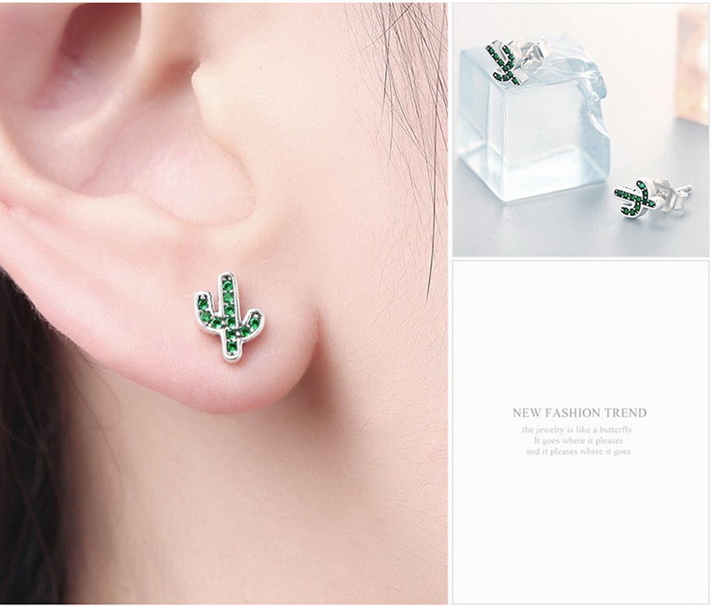 PAHALA 925 Sterling Silver Green Cacuts Crystals Party Wedding Stud Earring