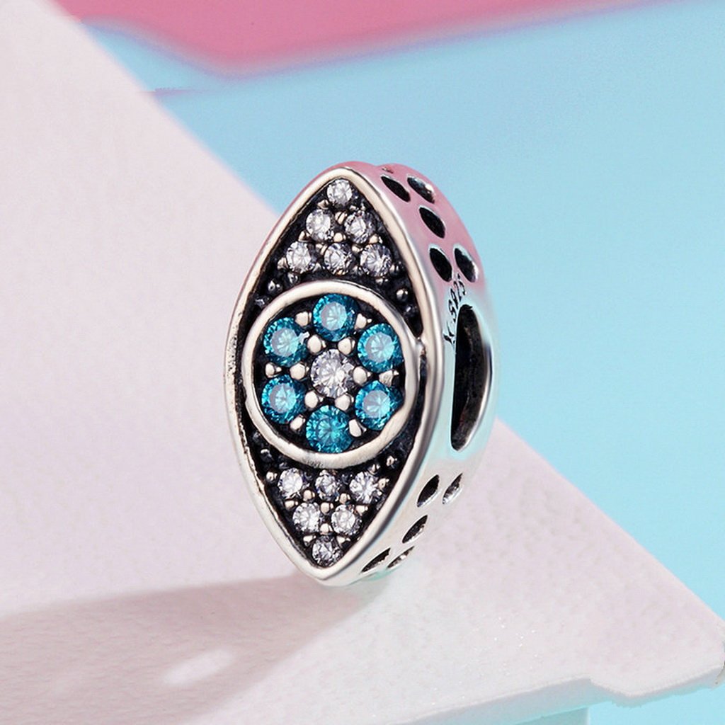 PAHALA 925 Sterling Silver Eye with Light Blue Crystals Charm Bead