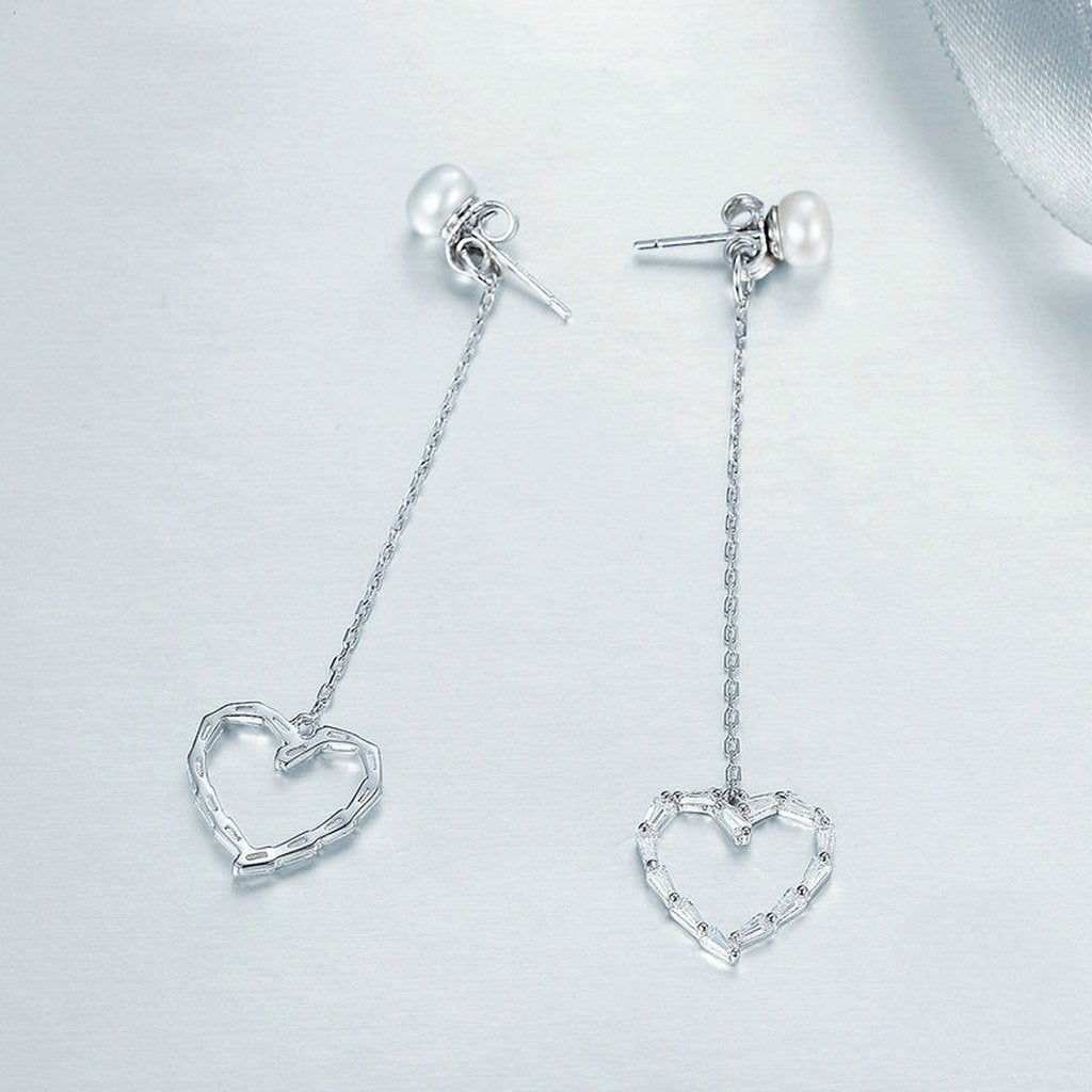 PAHALA 925 Sterling Silver Danceing Heart With FreshwaterPearl Party Wedding Drop Earrings