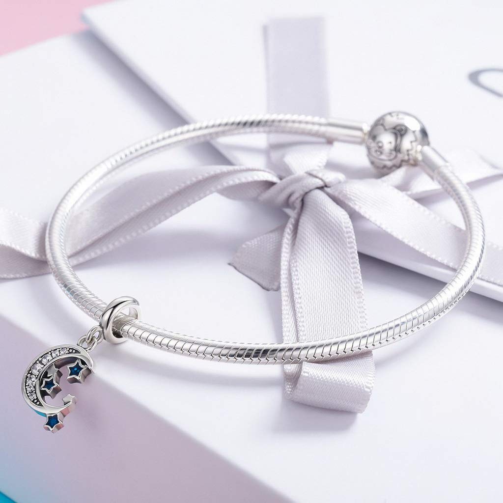 PAHALA 925 Strling Silver Sky Moon Star with Crystals Charms