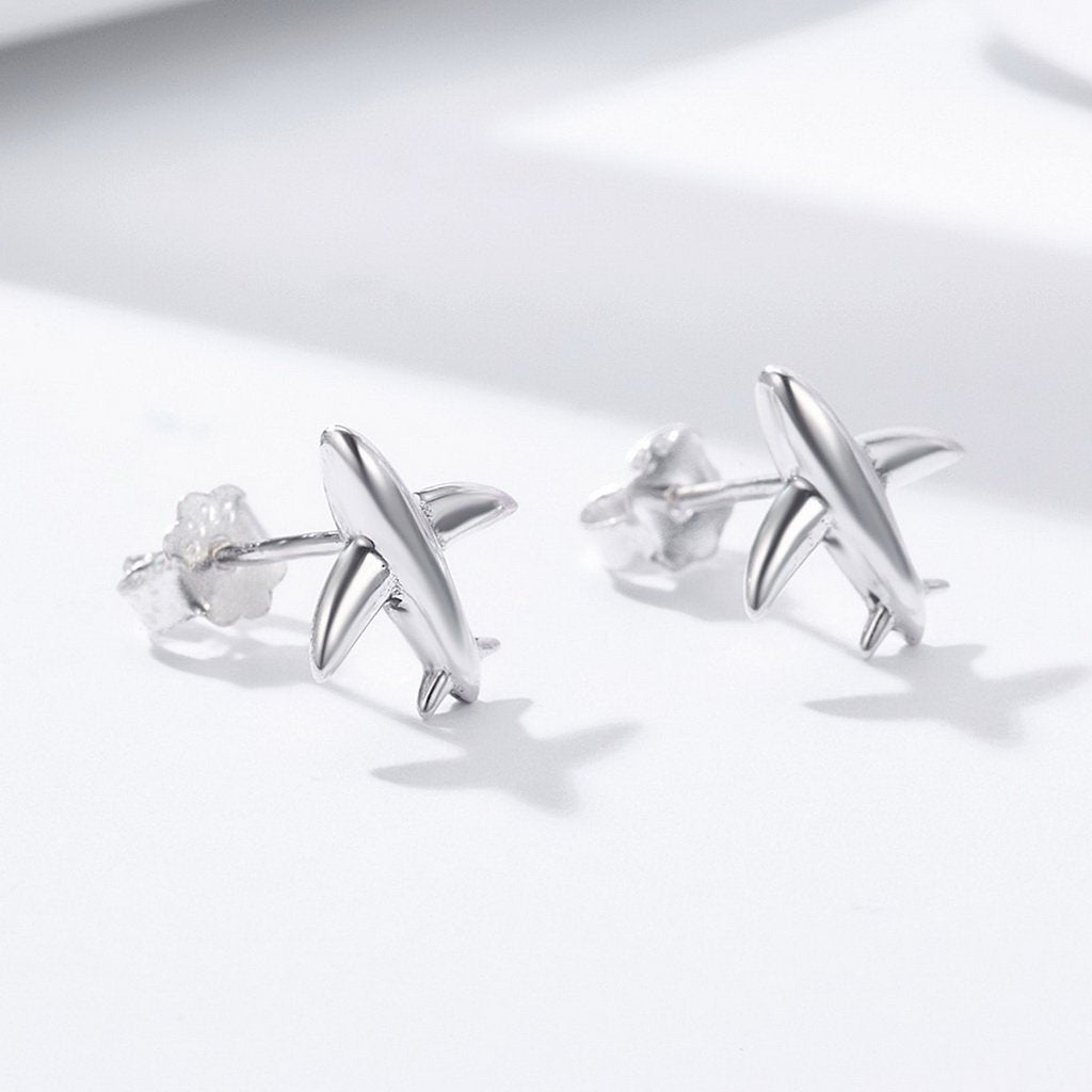 PAHALA 925 Sterling Silver Romantic Airplane Sky Stud Earrings