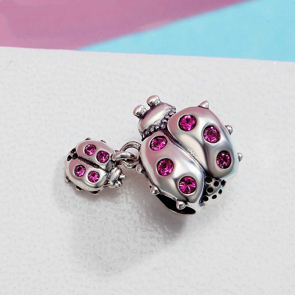 PAHALA 925 Sterling Silver Tree Ladybug Story with Crystals Pendant Charm Bead