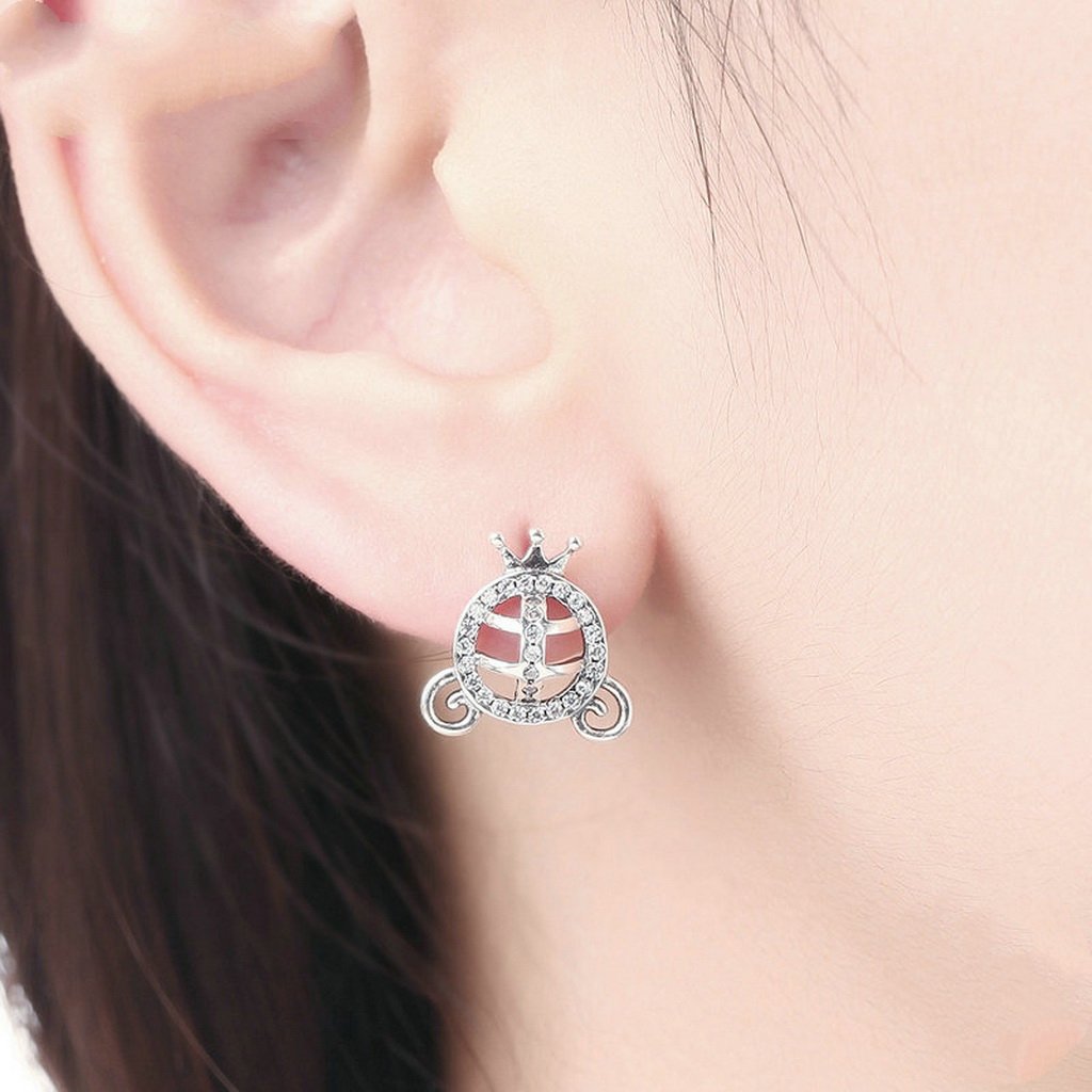 PAHALA 925 Sterling Silver Princess With Crystals Party Wedding Stud Earring