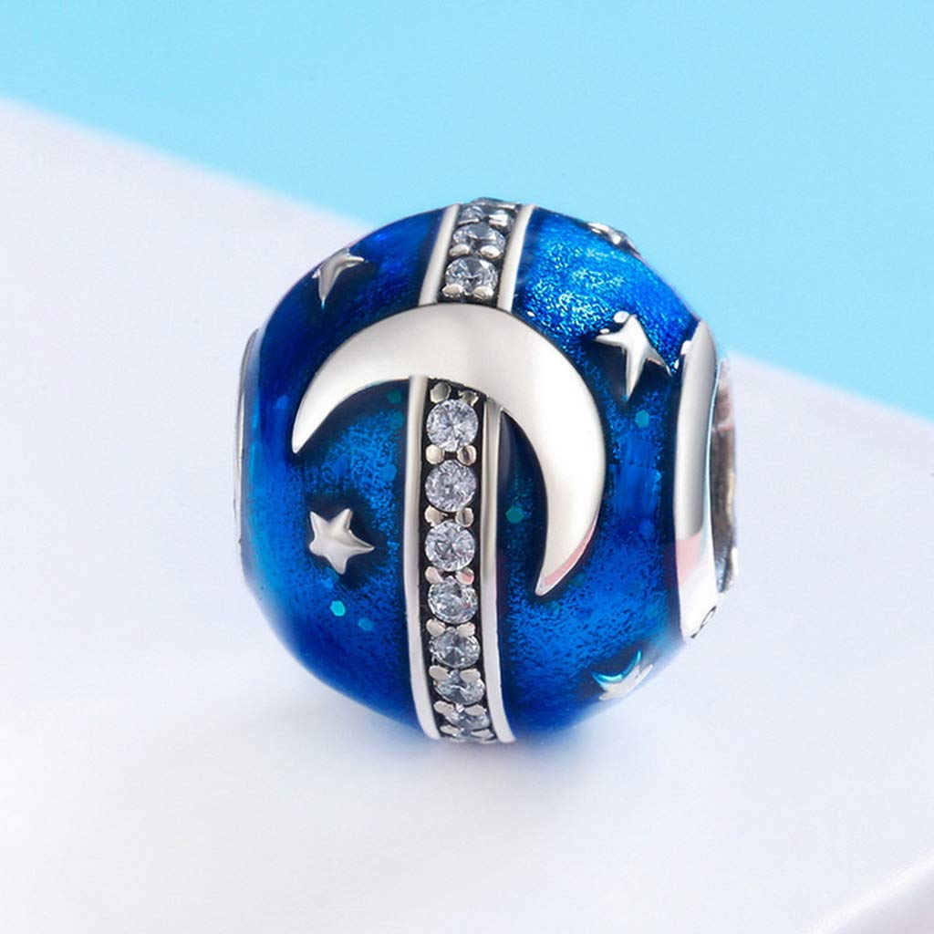 PAHALA 925 Strling Silver Blue Enamel Star and Moon Charms Charm