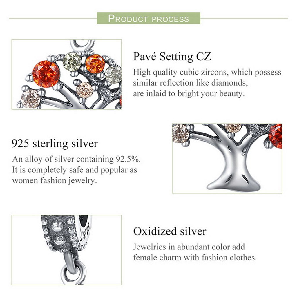 PAHALA 925 Sterling Silver Colorful Tree with Crystals Charm Bead Fit Bracelets
