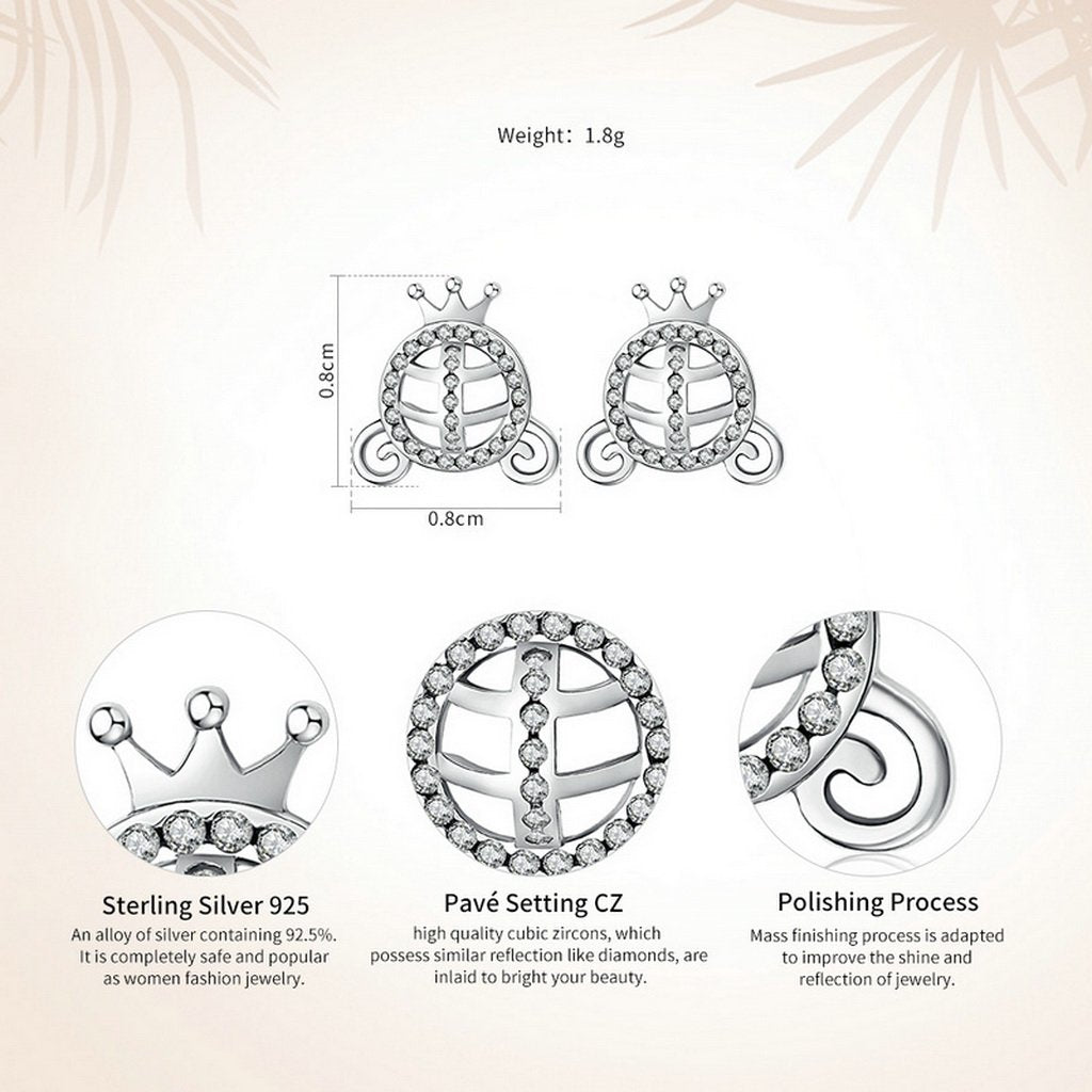 PAHALA 925 Sterling Silver Princess With Crystals Party Wedding Stud Earring