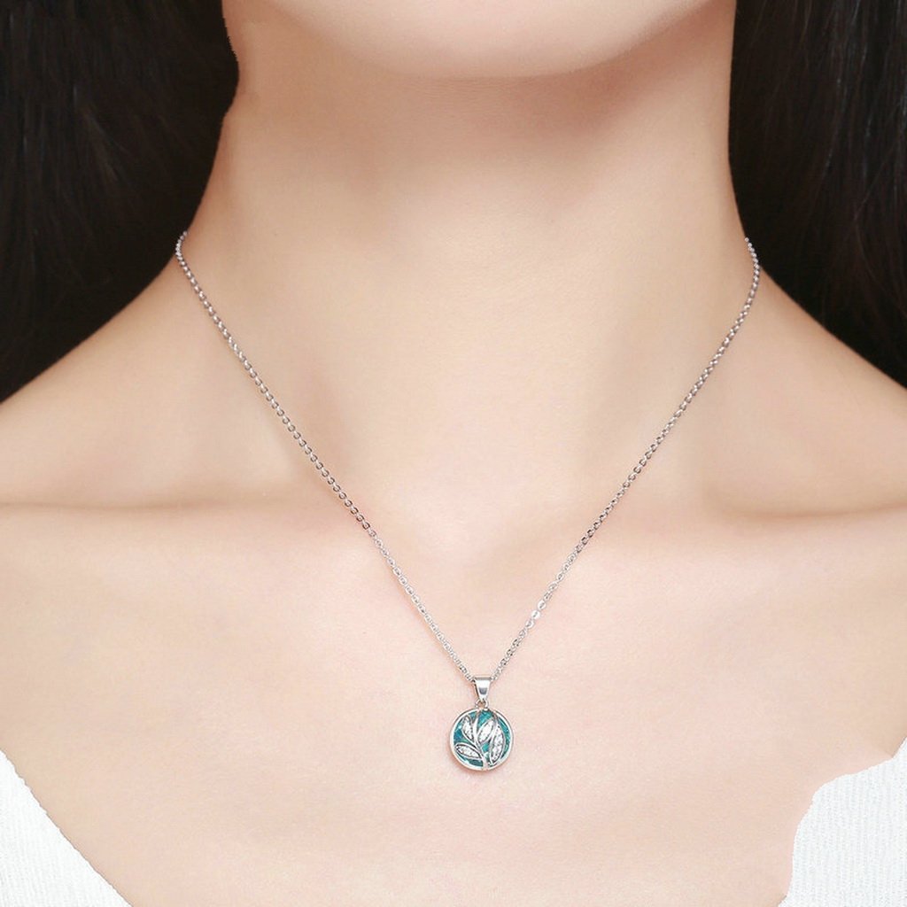 PAHALA 925 Sterling Silver Tree with Green Crystal Clear CZ Pendant Necklace