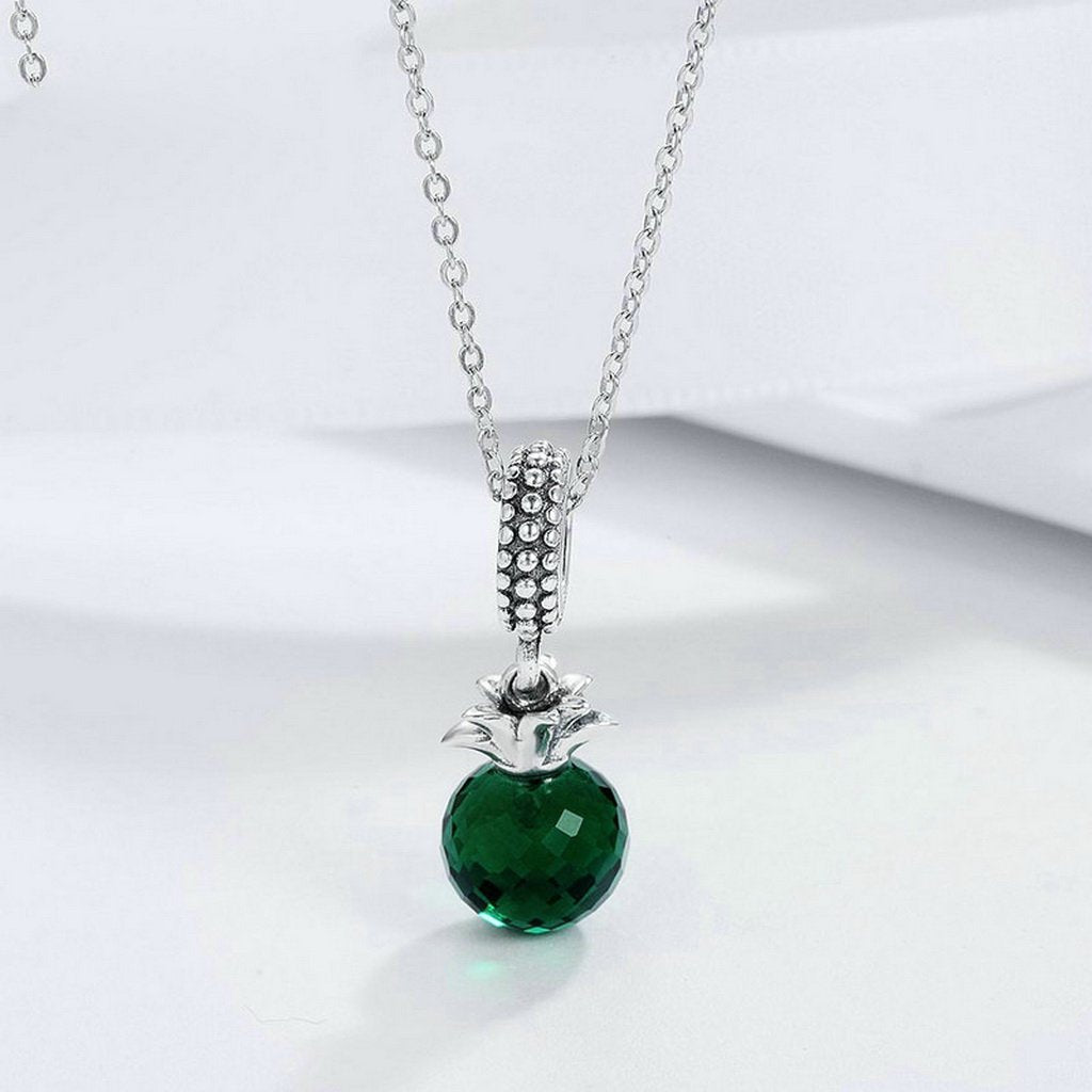 PAHALA 925 Strling Silver Pineapple with Green Crystal Pendant Charm Bead