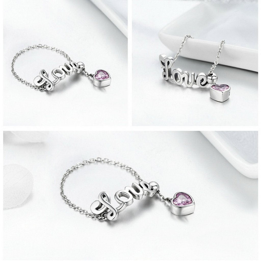 PAHALA 925 Strling Silver Love Letter Adjustable Finger Weeding Party Ring
