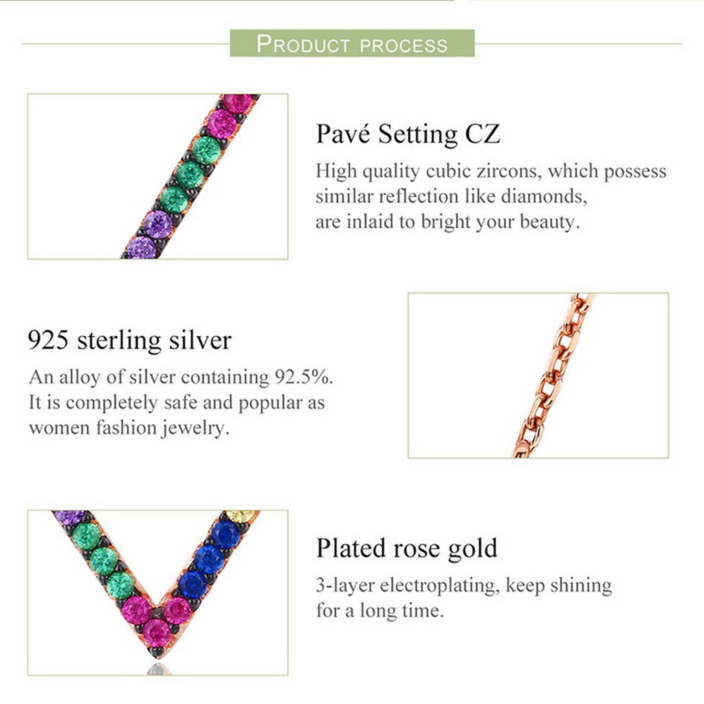 PAHALA 925 Sterling Silver Rose Gold Geometric with Colorful Crystals Pendant Necklace